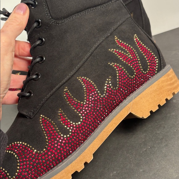 Cape Robbin Zabrina Black Rhinestone Flame Combat Boots Size 9 - Picture 5 of 8